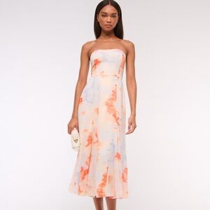A&F Camille Strapless Midi Dress in Sold Out Orange Pattern Color